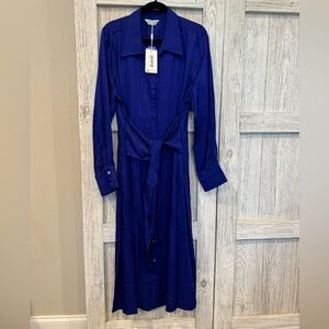 Estelle Dress sz 2X royal blue. Full front button down with attached belt.  NWT